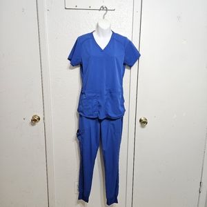 "Med Couture" Blue Scrubs Set Top & Bottom Women's Size Small / Medium